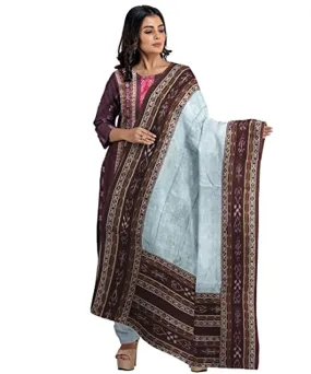 Maroon white handwoven cotton nuapatna dress material