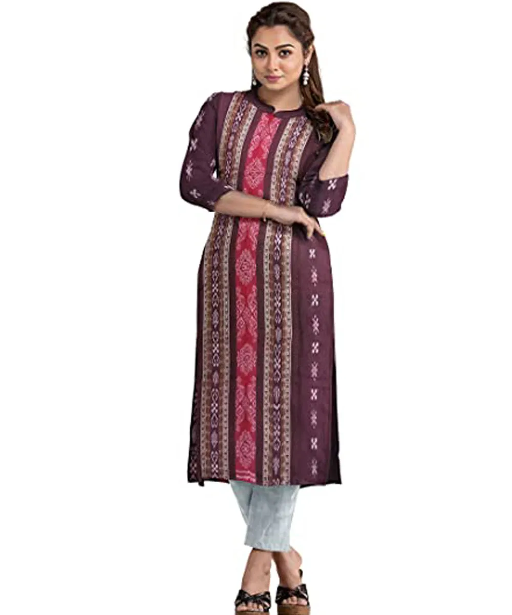 Maroon white handwoven cotton nuapatna dress material