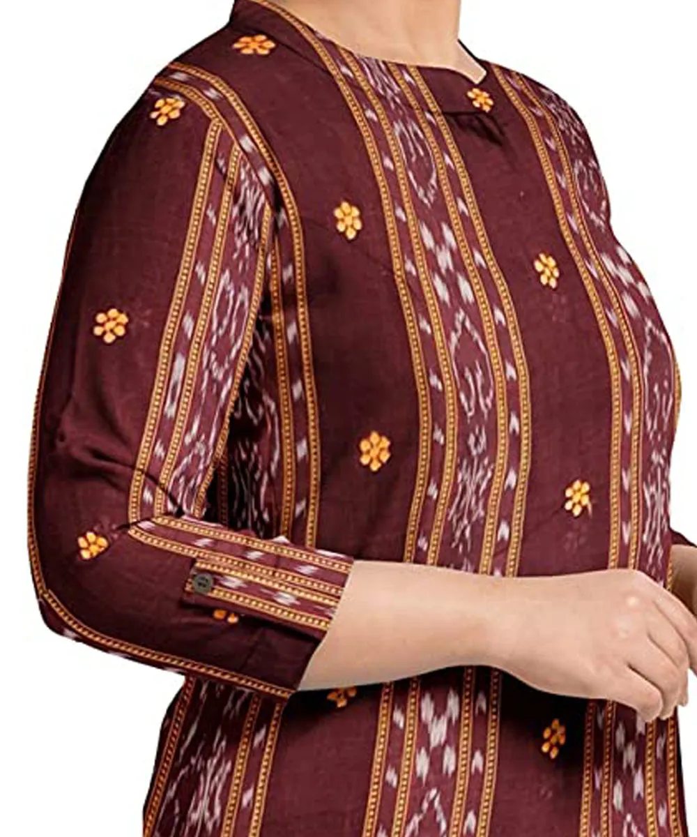 Maroon yellow handwoven cotton nuapatna dress material