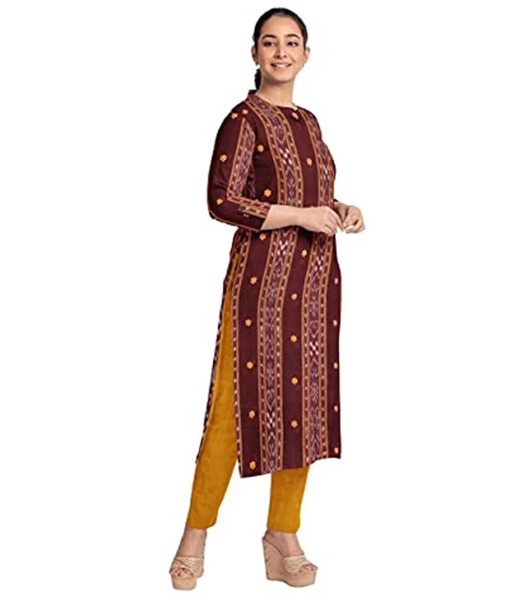 Maroon yellow handwoven cotton nuapatna dress material