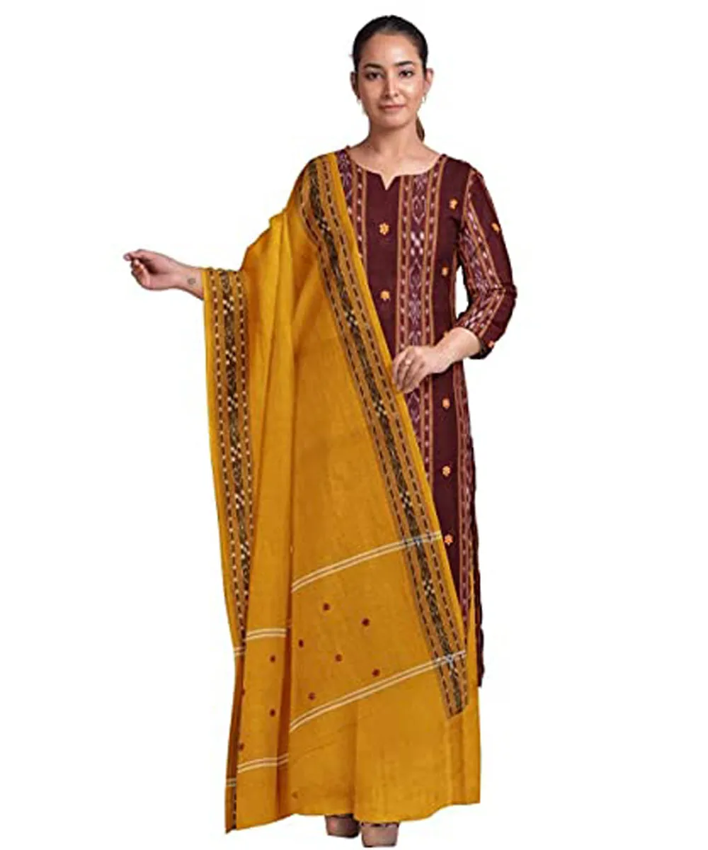 Maroon yellow handwoven cotton nuapatna dress material