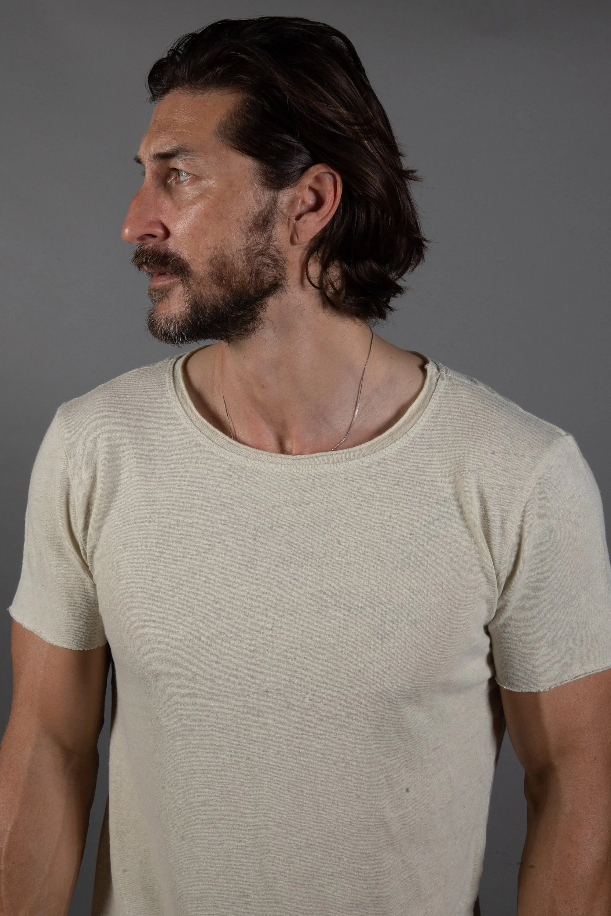 Men's Wallace Raw Neck Cotton Linen Crew Tee