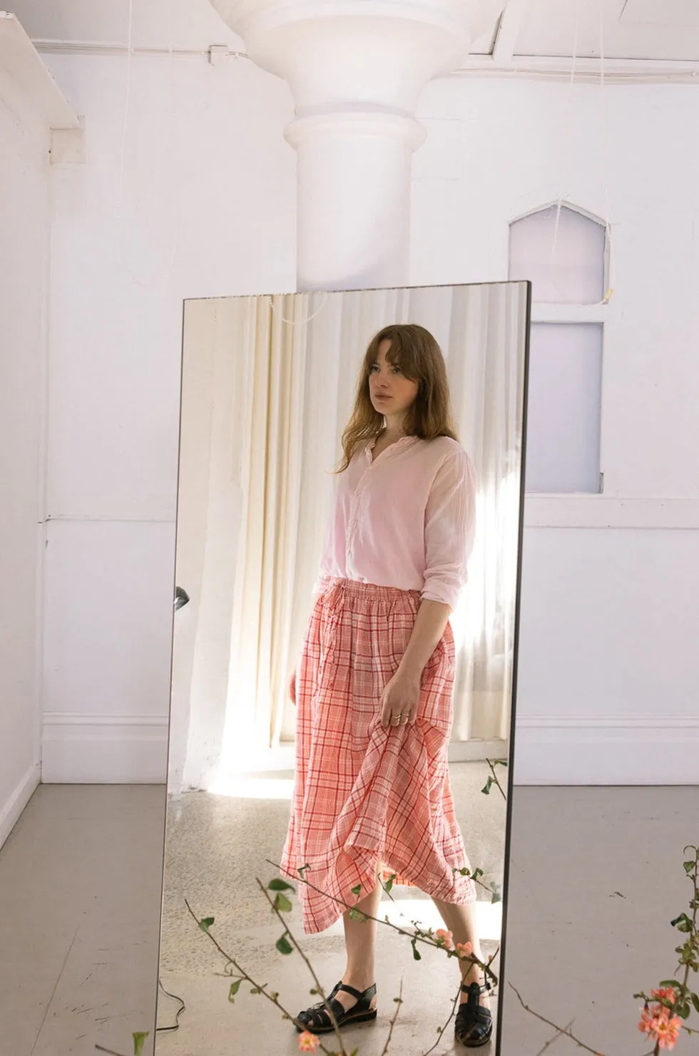 Metta - Emily Skirt - Linen - Flint Grey Check