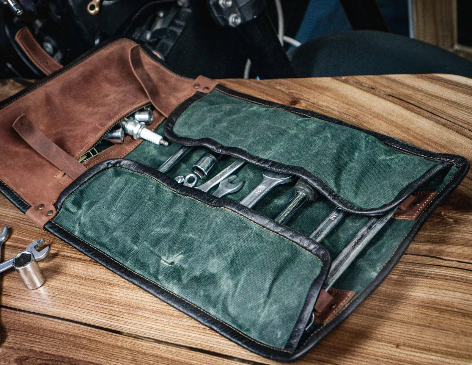 Motorcycle Tool Roll - Waxed Canvas & Genuine Leather | Handcrafted