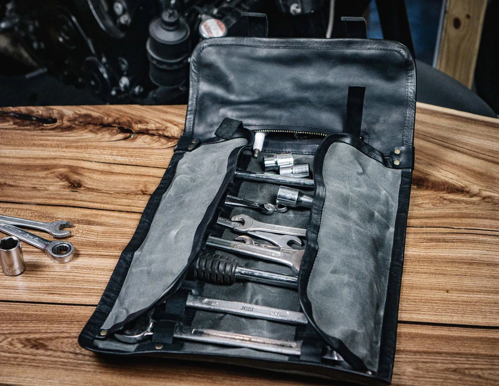 Motorcycle Tool Roll - Waxed Canvas & Genuine Leather | Handcrafted