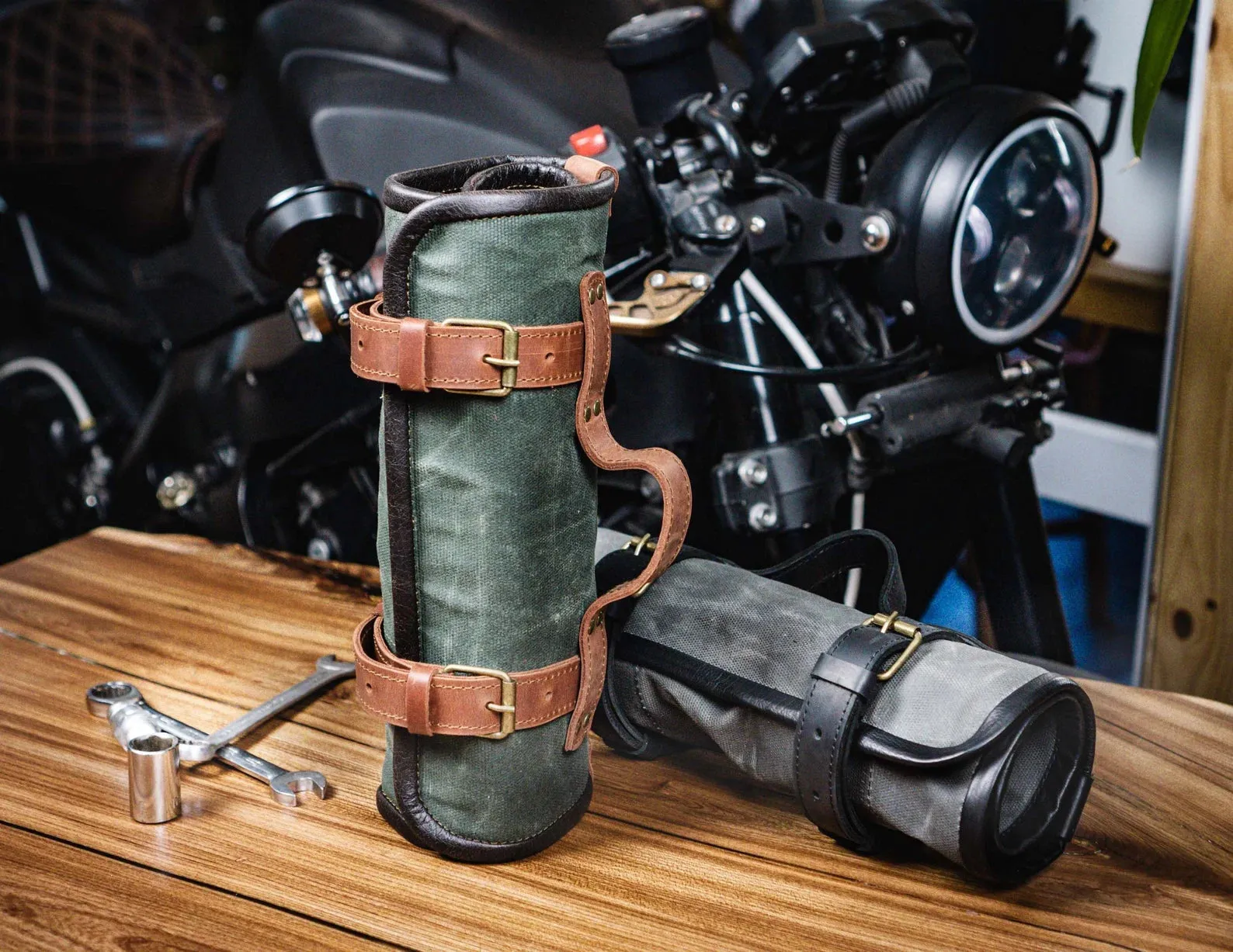 Motorcycle Tool Roll - Waxed Canvas & Genuine Leather | Handcrafted