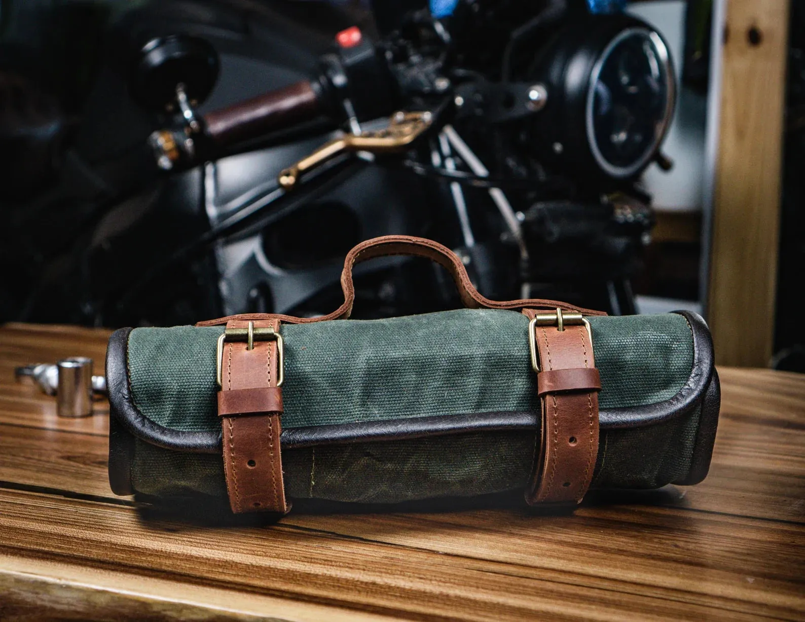 Motorcycle Tool Roll - Waxed Canvas & Genuine Leather | Handcrafted