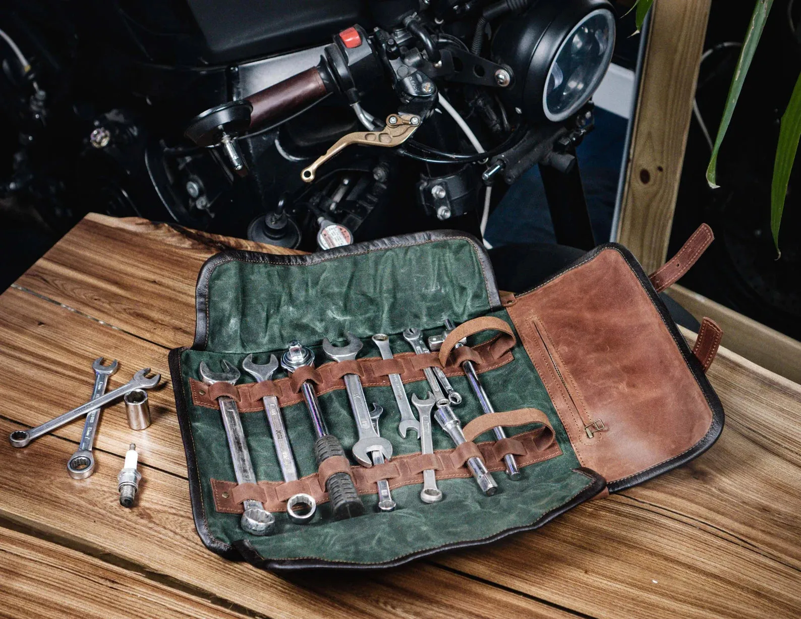 Motorcycle Tool Roll - Waxed Canvas & Genuine Leather | Handcrafted