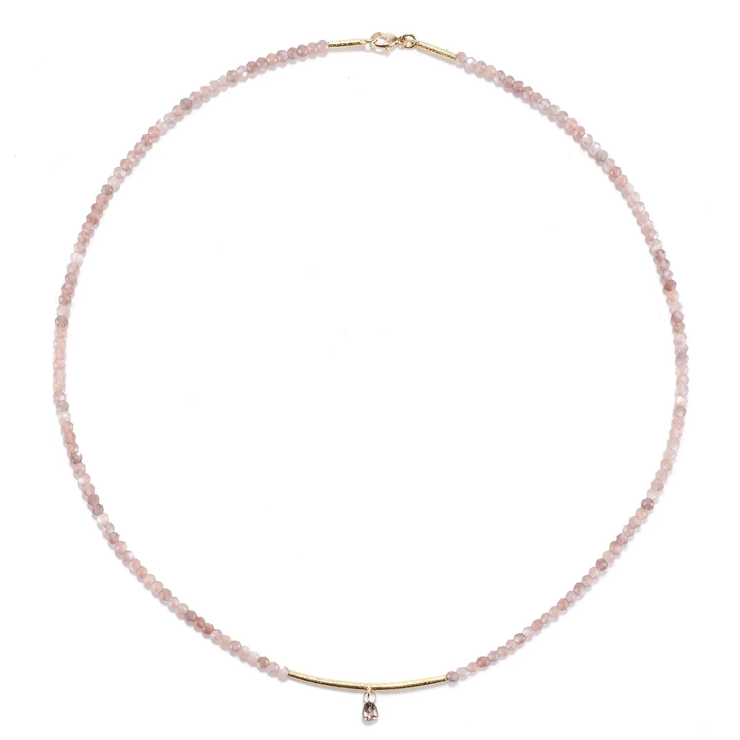 Navette Bar, Moonstone and Diamond Drop Necklace