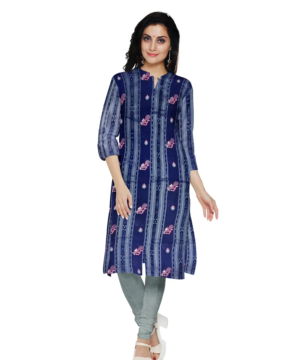 Navyblue grey handwoven cotton nuapatna dress material