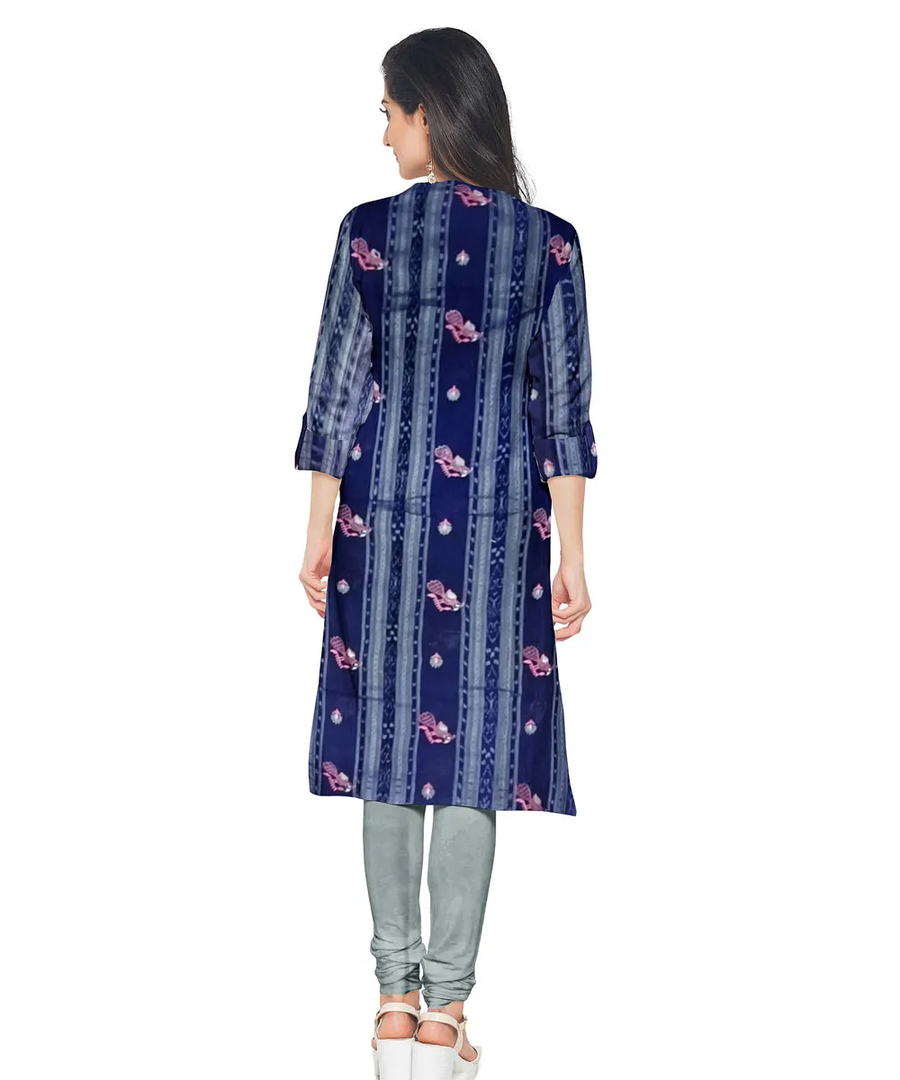 Navyblue grey handwoven cotton nuapatna dress material