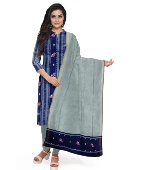 Navyblue grey handwoven cotton nuapatna dress material