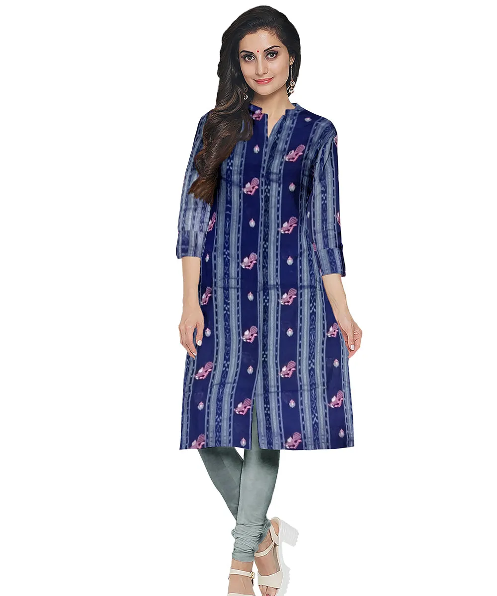 Navyblue grey handwoven cotton nuapatna dress material