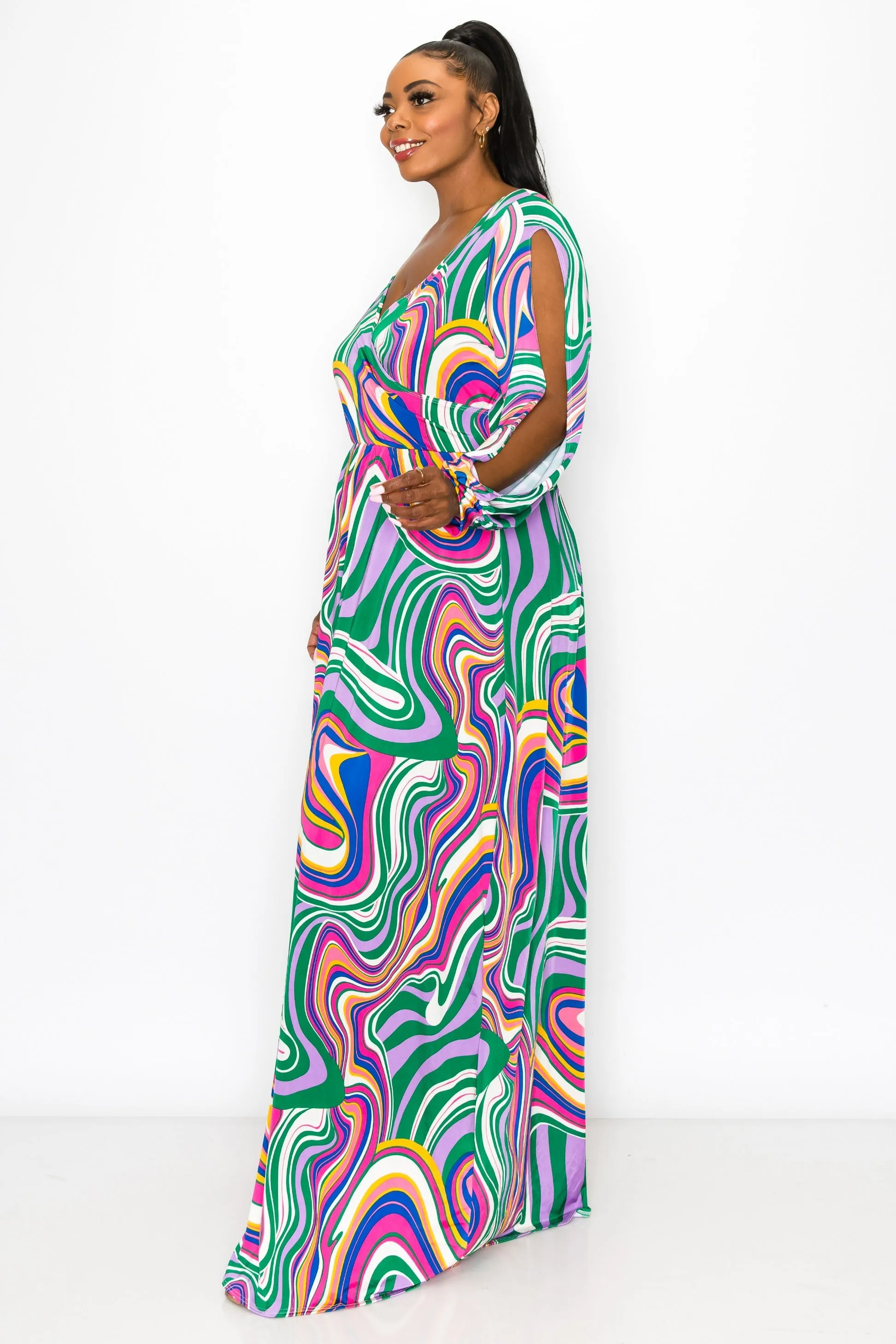 Nola Swirl Slit Sleeve Maxi Dress