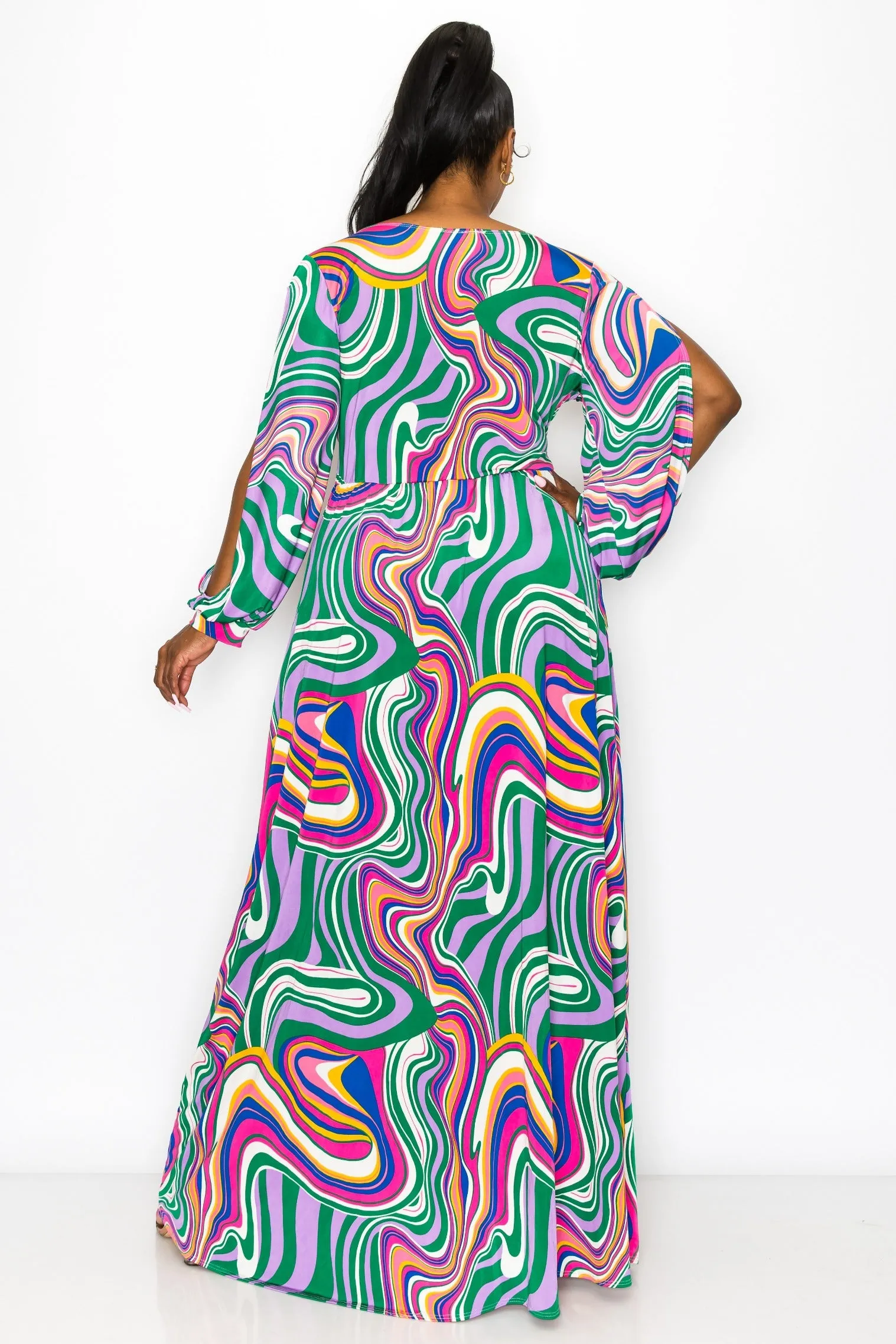 Nola Swirl Slit Sleeve Maxi Dress