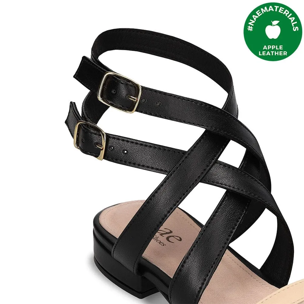 Olga Vegan Apple Leather Sandals | Black