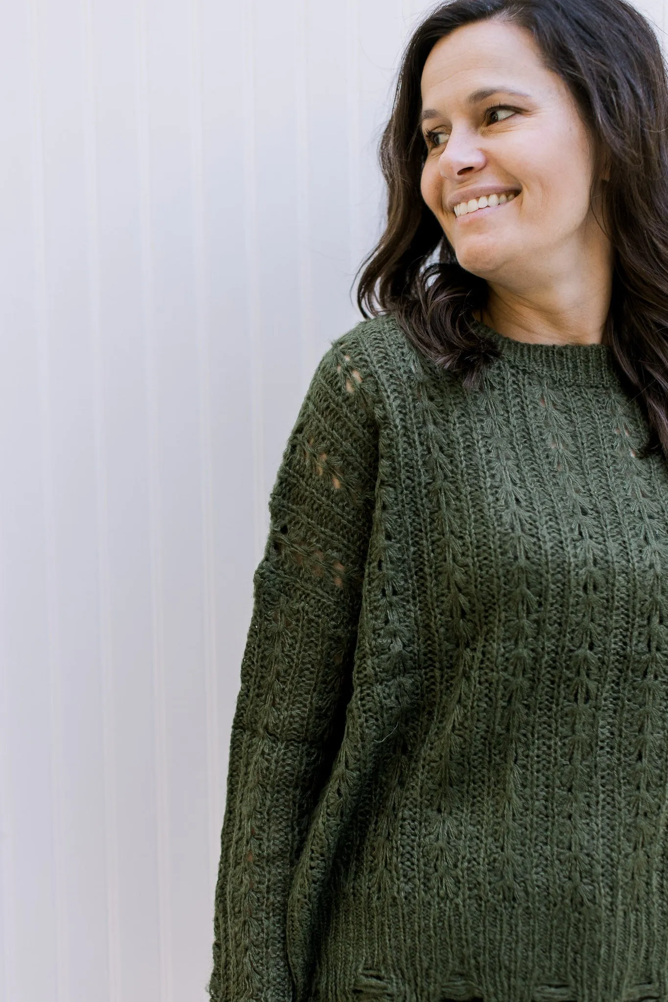 Open Weave Sweater in Olive