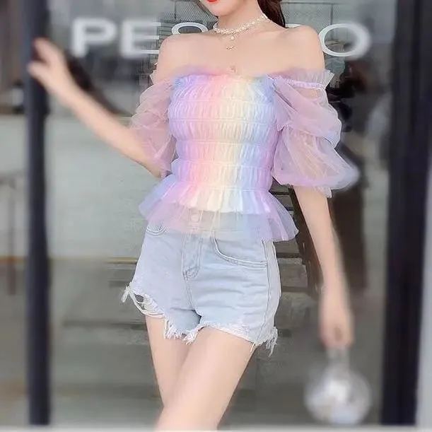 Pastel Rainbow Kawaii Princess Tulle Blouse