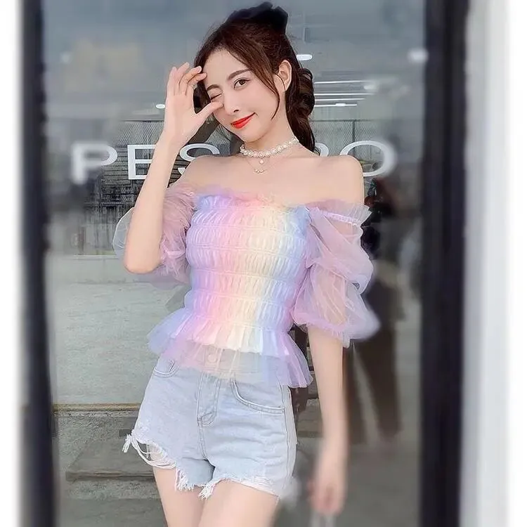 Pastel Rainbow Kawaii Princess Tulle Blouse