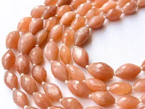 Peach Moonstone Olive shape faceted briolette beads