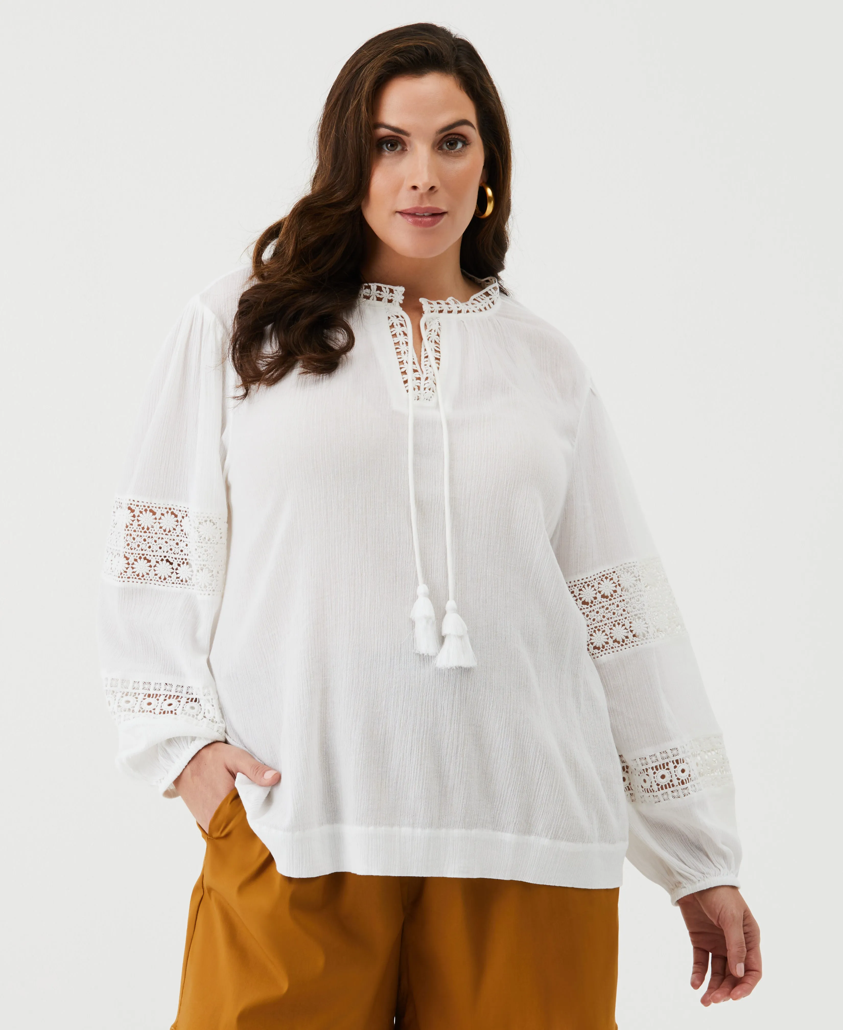 Plus Size Embroidered Puff Sleeve Blouse