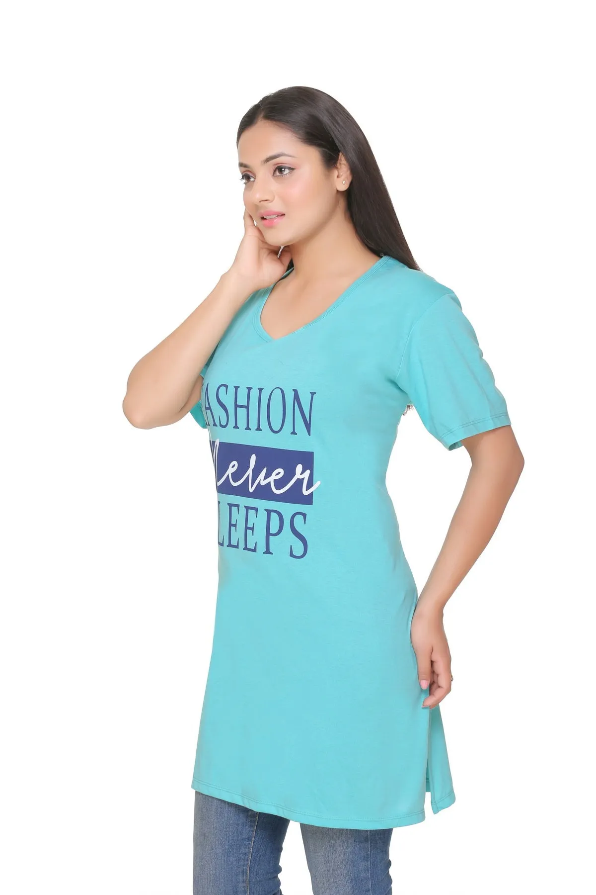 Plus Size Long T-shirts For Women - Half Sleeve - Pack of 3 (Orange, Navy Blue & Turquoise)