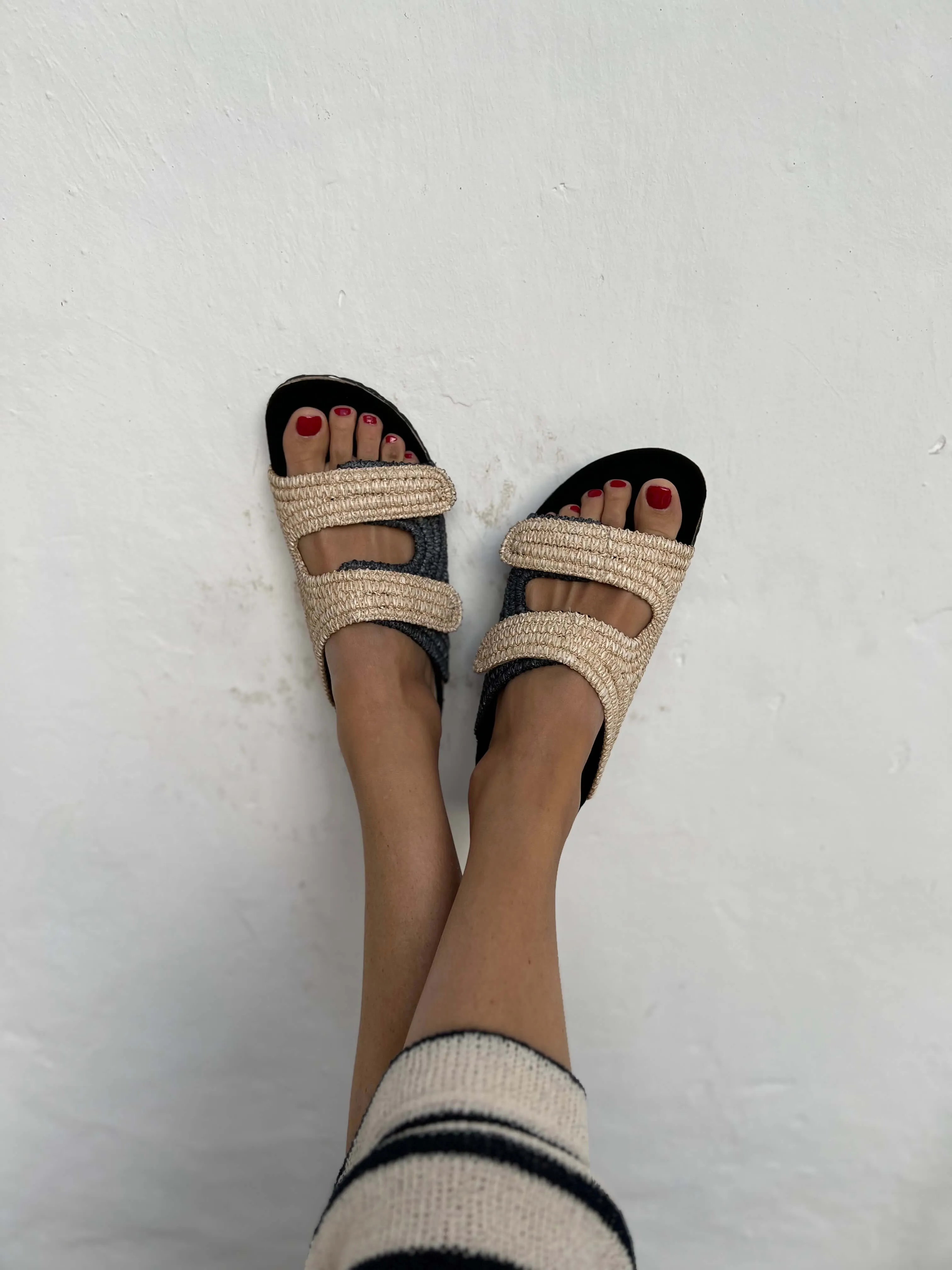 Pollenca Vegan Rafia Sandals | Natural & Black