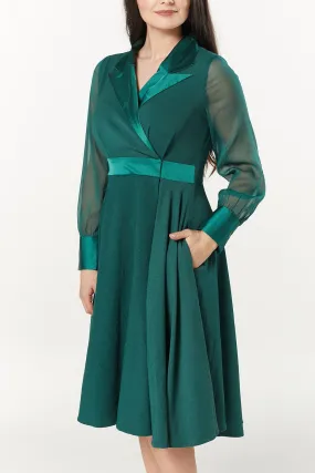 Polly Midi A- Line Long Chiffon Sleeves Green Dress