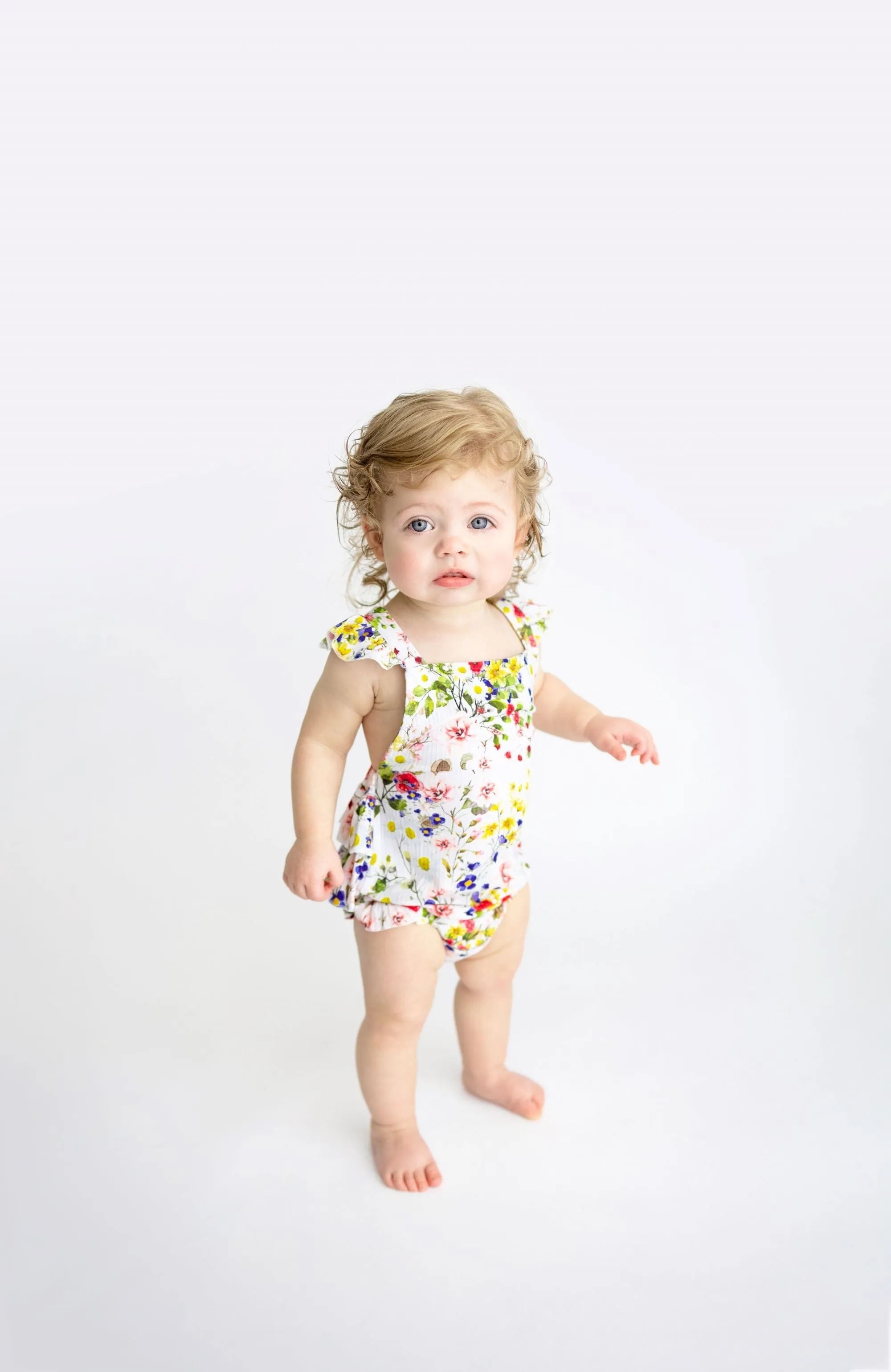 Posh Peanut Barbara Ruffled Strap Bubble Romper