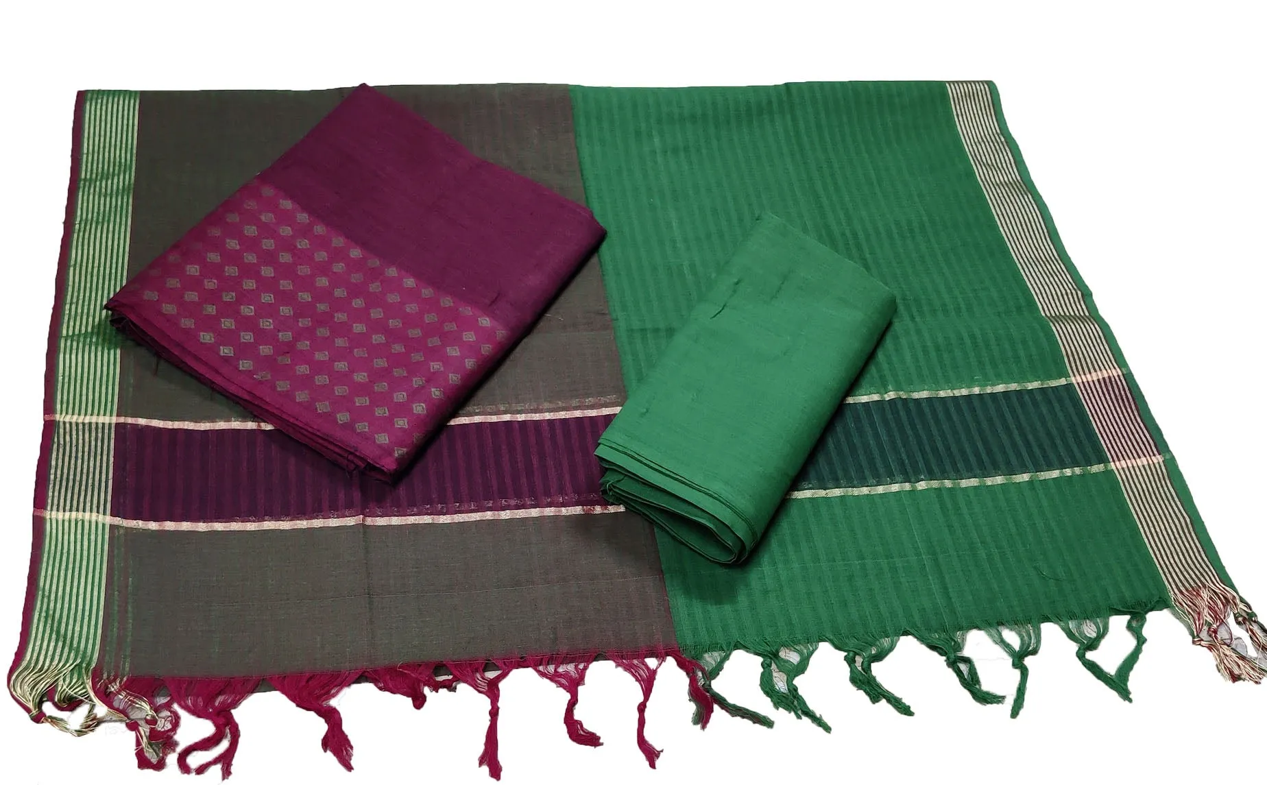 Punekar Cotton 100% Handloom Cotton Forest Green Color Women Dress Unstitched Fabric