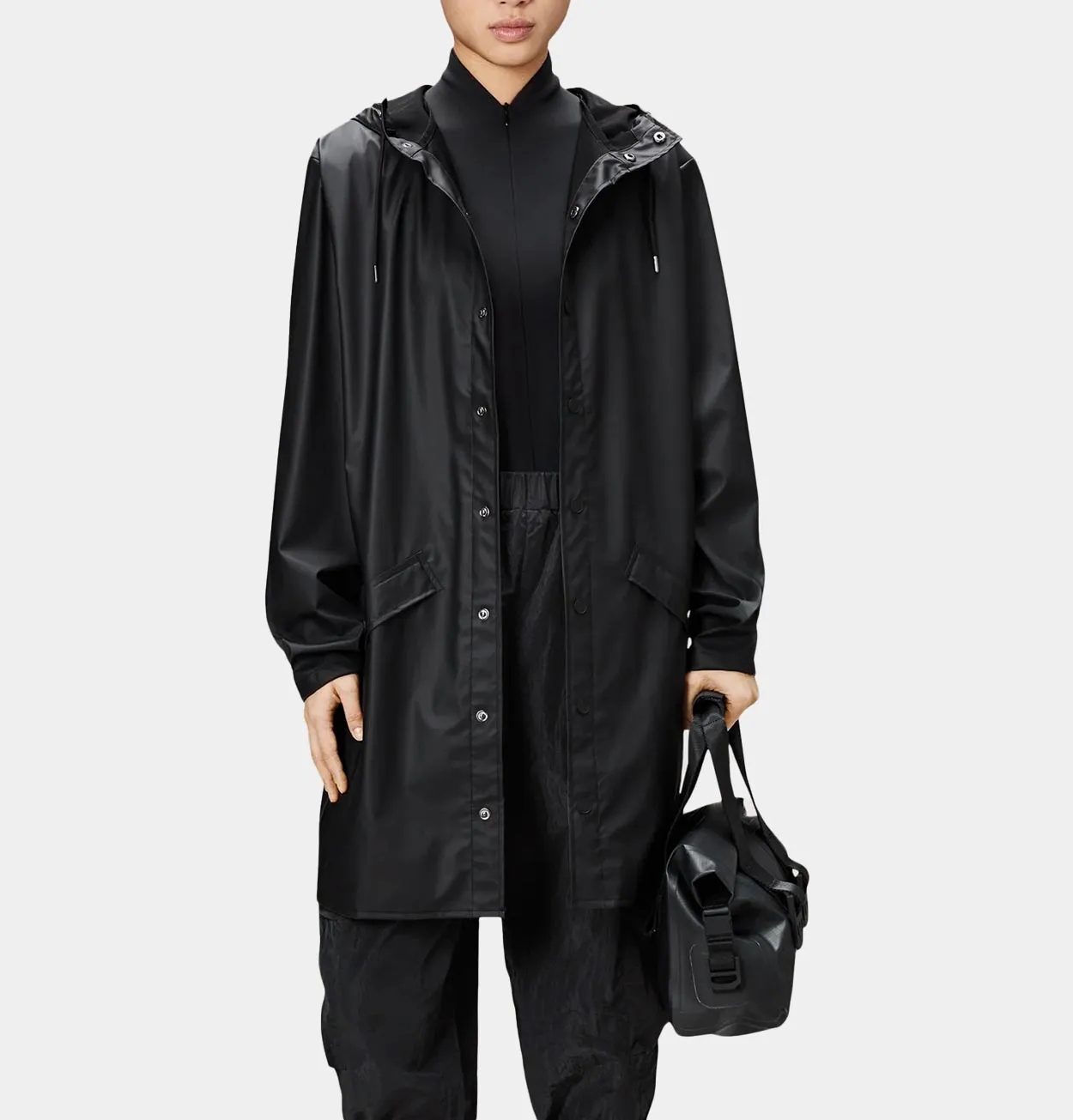 RAINS Long Jacket in Black