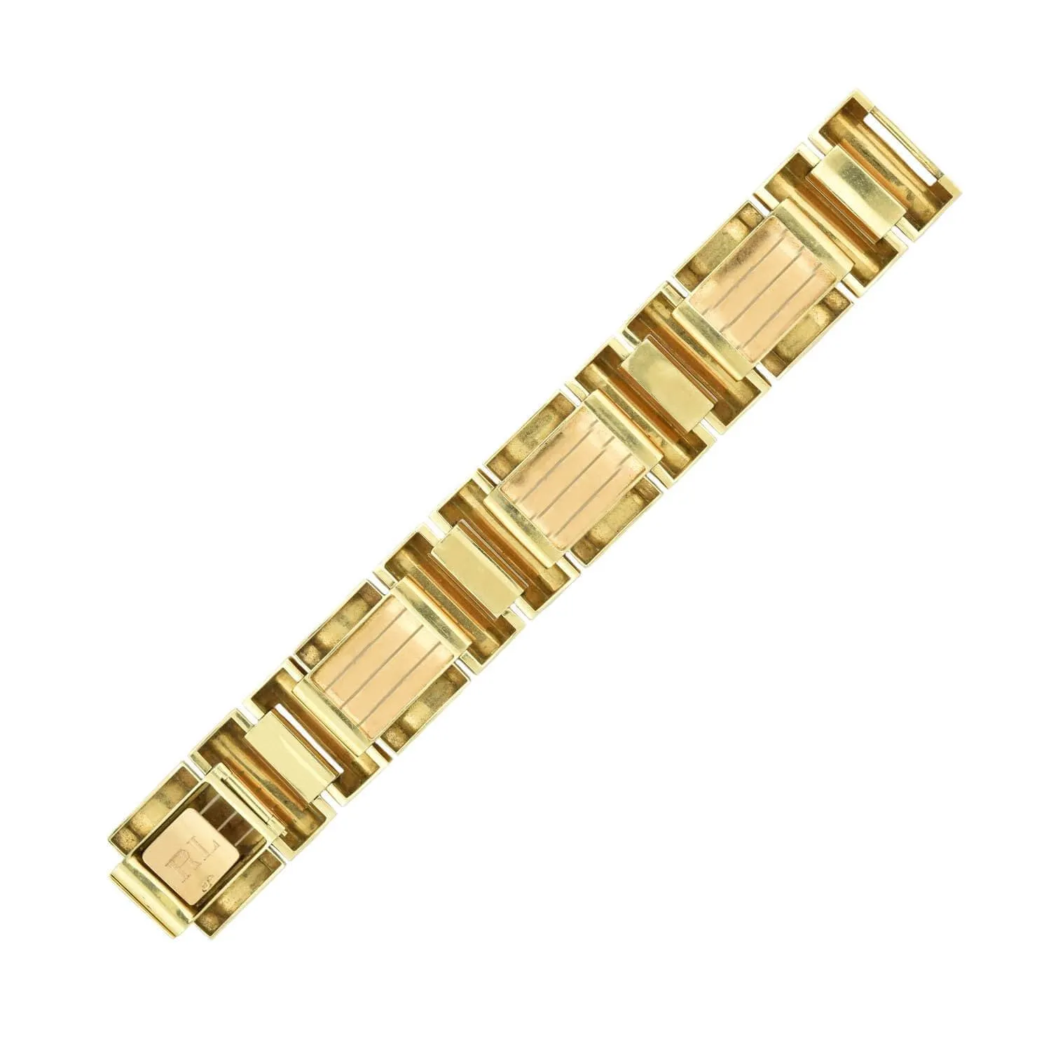 Retro French 18kt Mixed Metals Geometric Link Bracelet