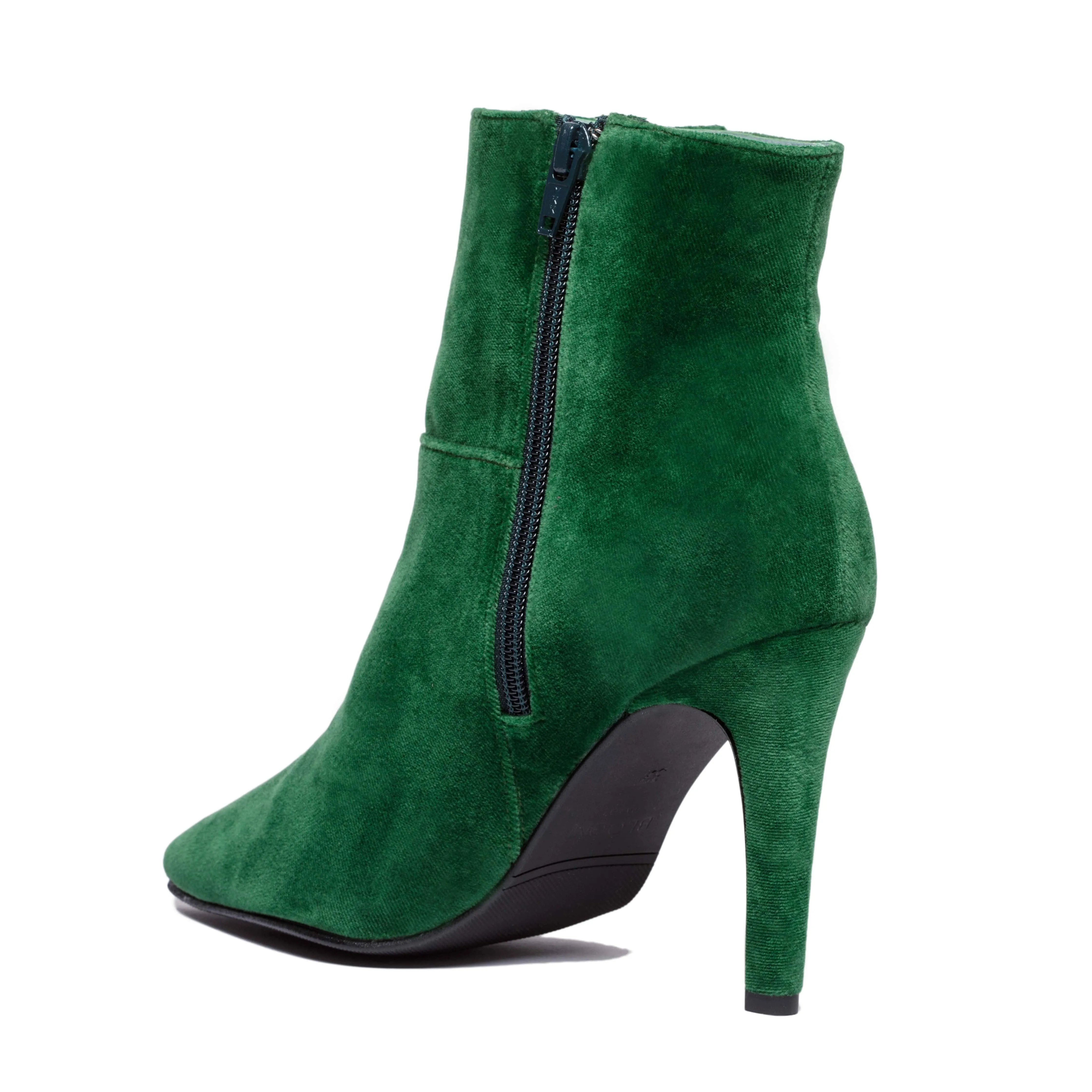 Rose Vegan Velvet Heeled Ankle Boots | Green