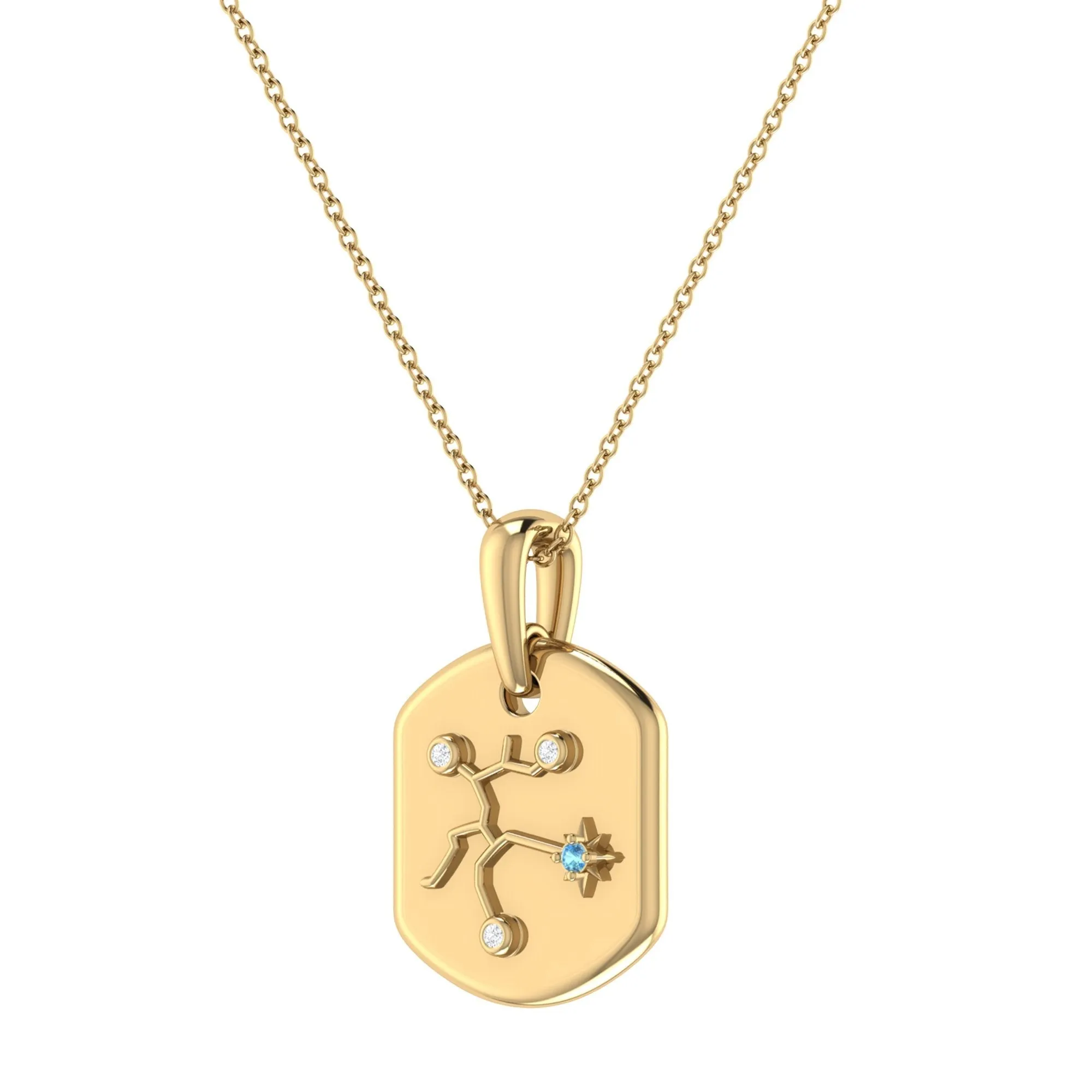 Sagittarius Archer Blue Topaz & Diamond Constellation Tag Pendant Necklace