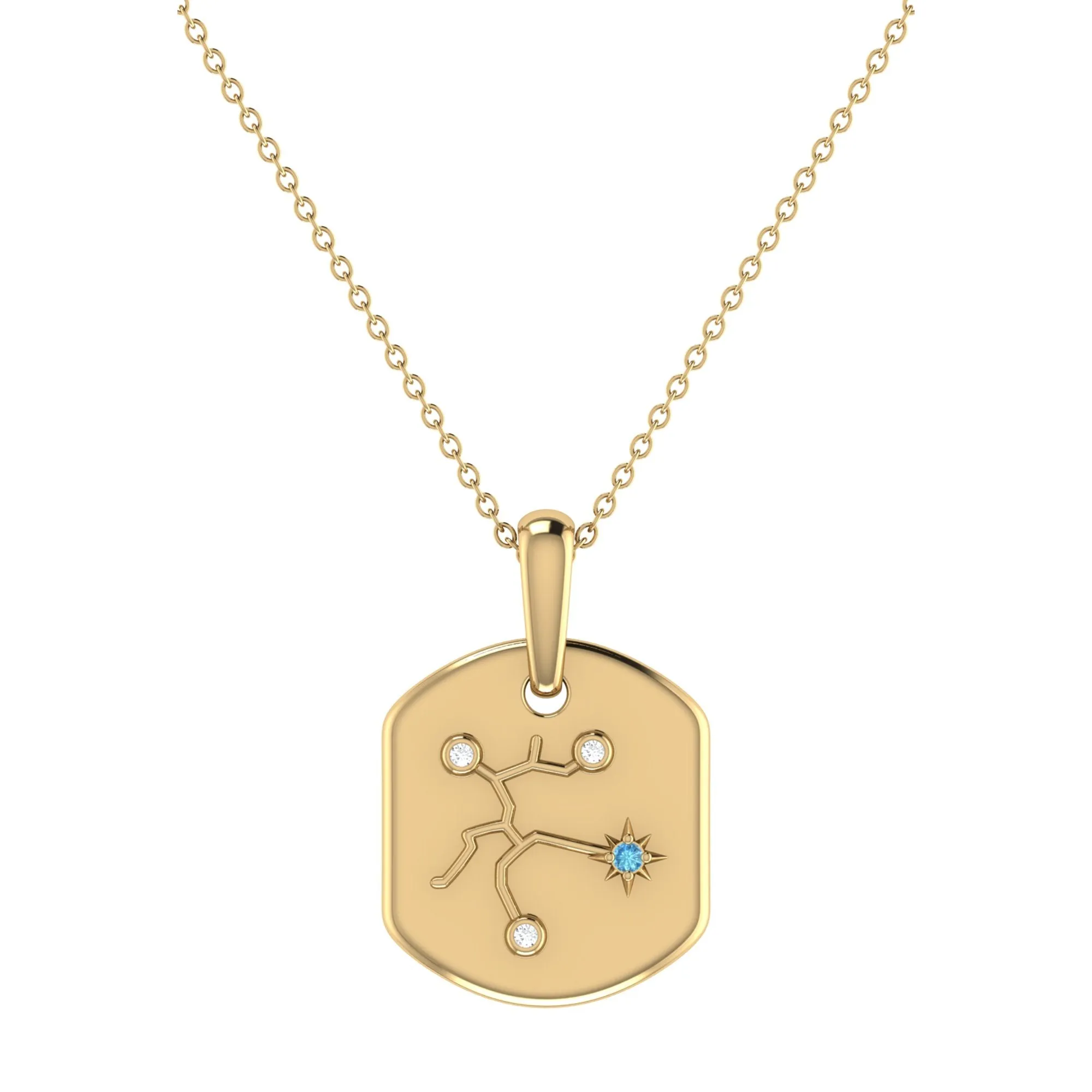 Sagittarius Archer Blue Topaz & Diamond Constellation Tag Pendant Necklace