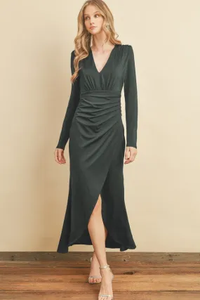 Shimmer Plunging Shirred Maxi Dress