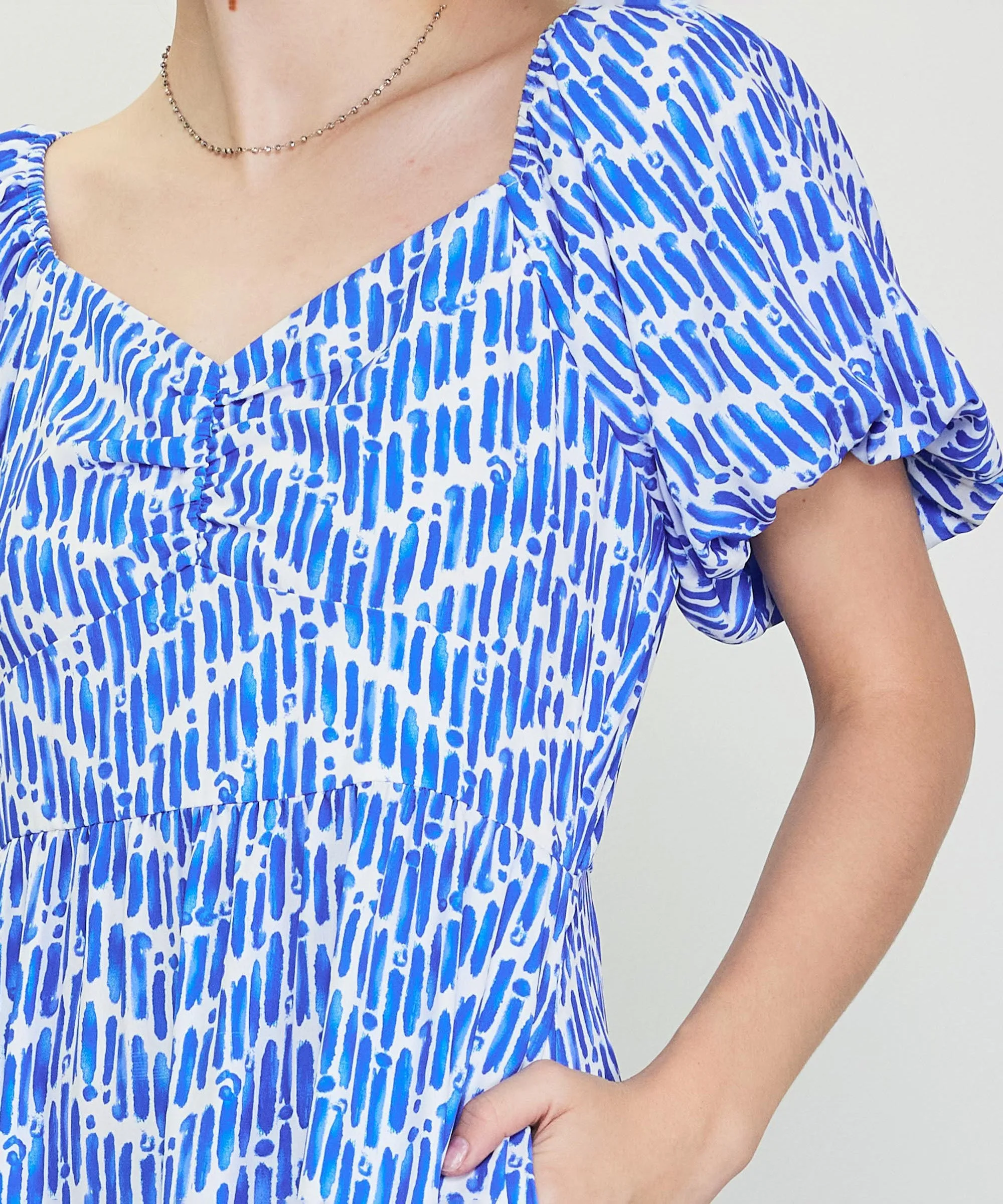 Short Sleeve Smocked Back Maxi Dress - Blue