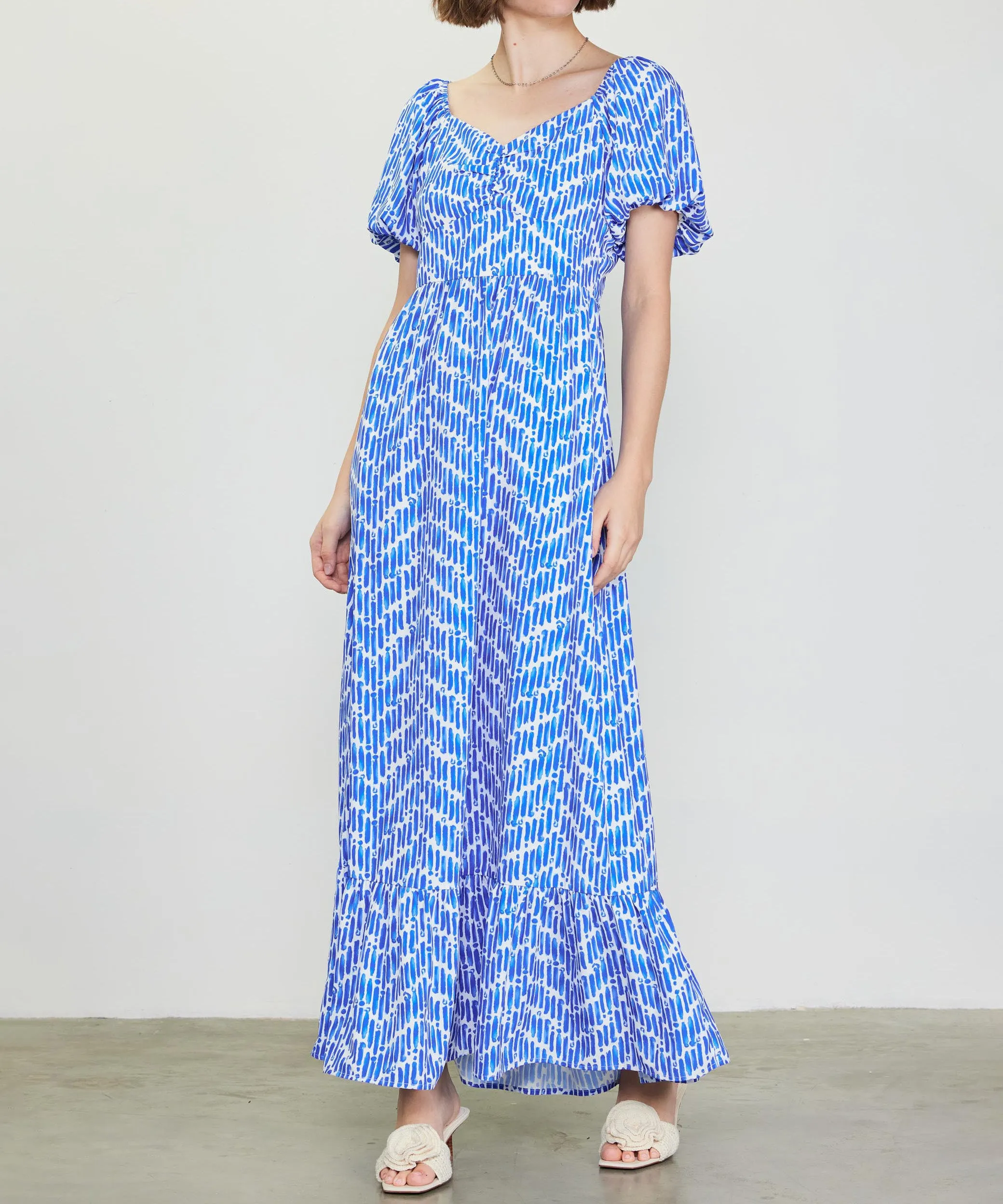 Short Sleeve Smocked Back Maxi Dress - Blue