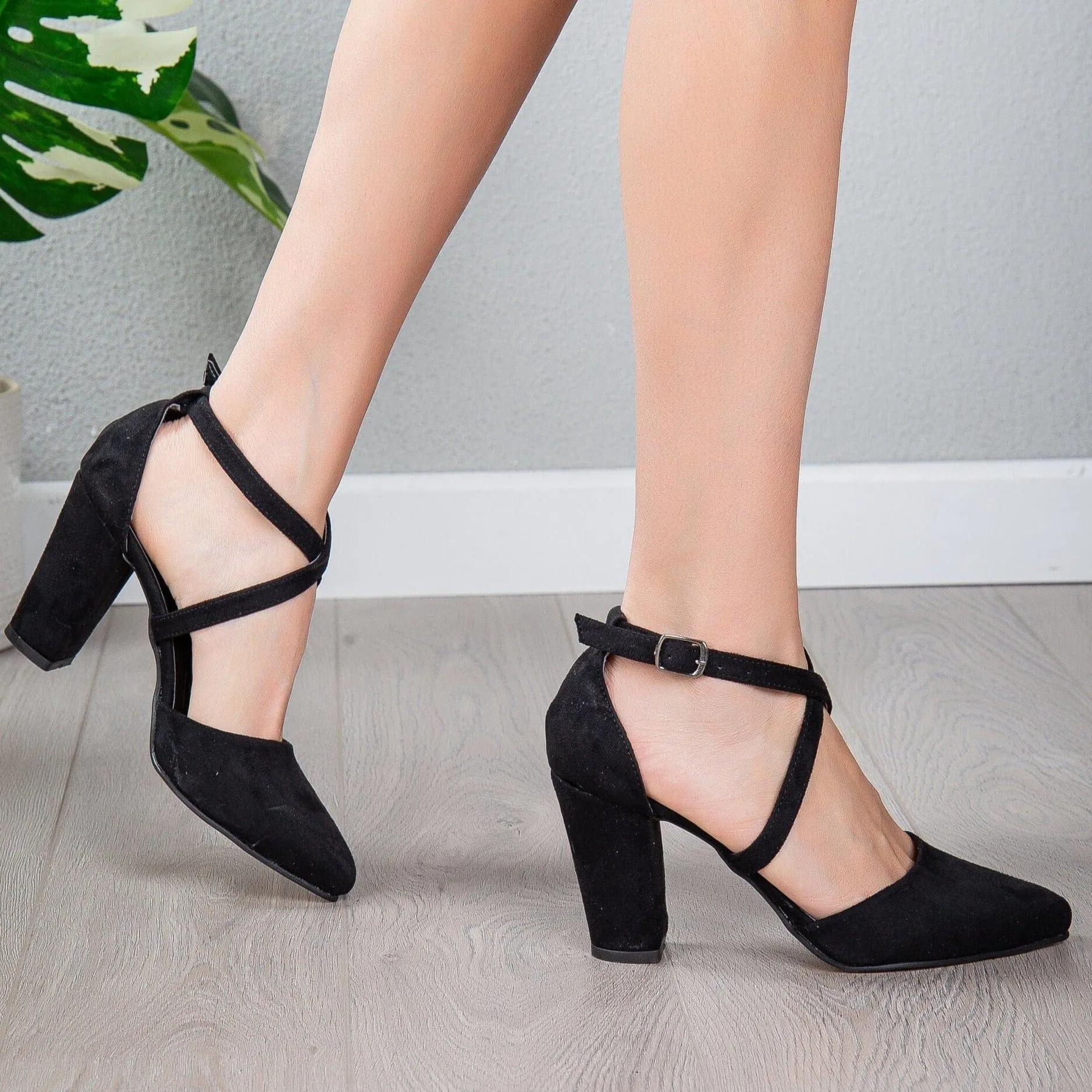 Sina Vegan Suede Strappy Heels | Black