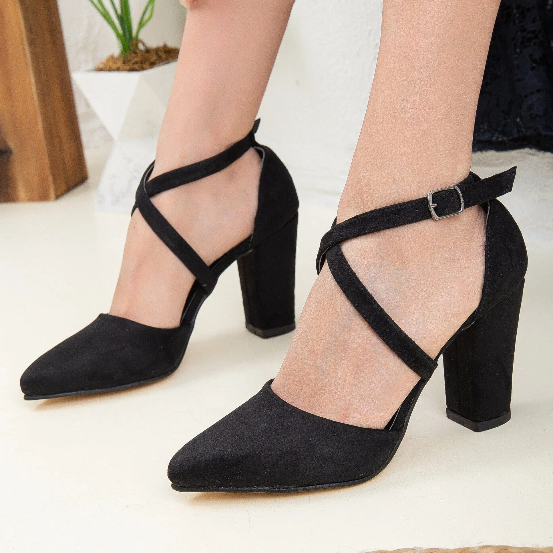 Sina Vegan Suede Strappy Heels | Black