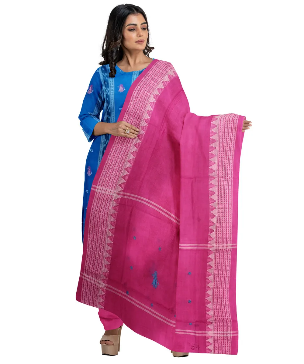 Sky blue magenta handwoven cotton nuapatna dress material