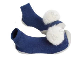 Slipper Socks Cashmere Blue With White Pom Pom