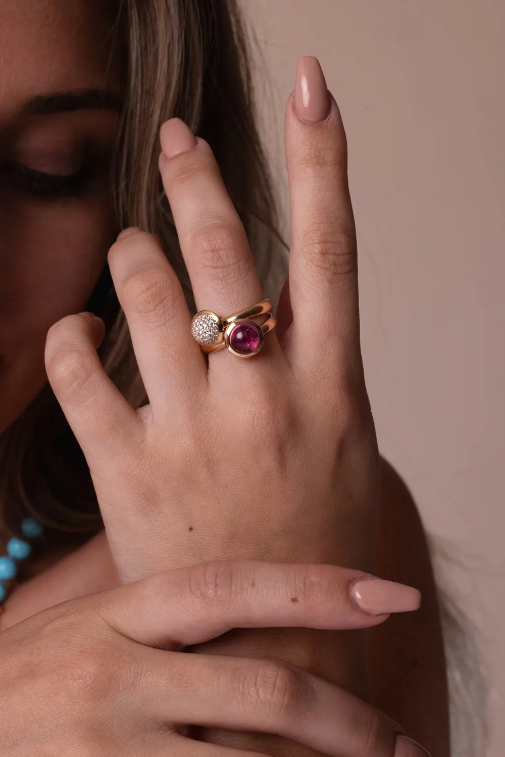 Small Rose Tourmaline Bouton Ring