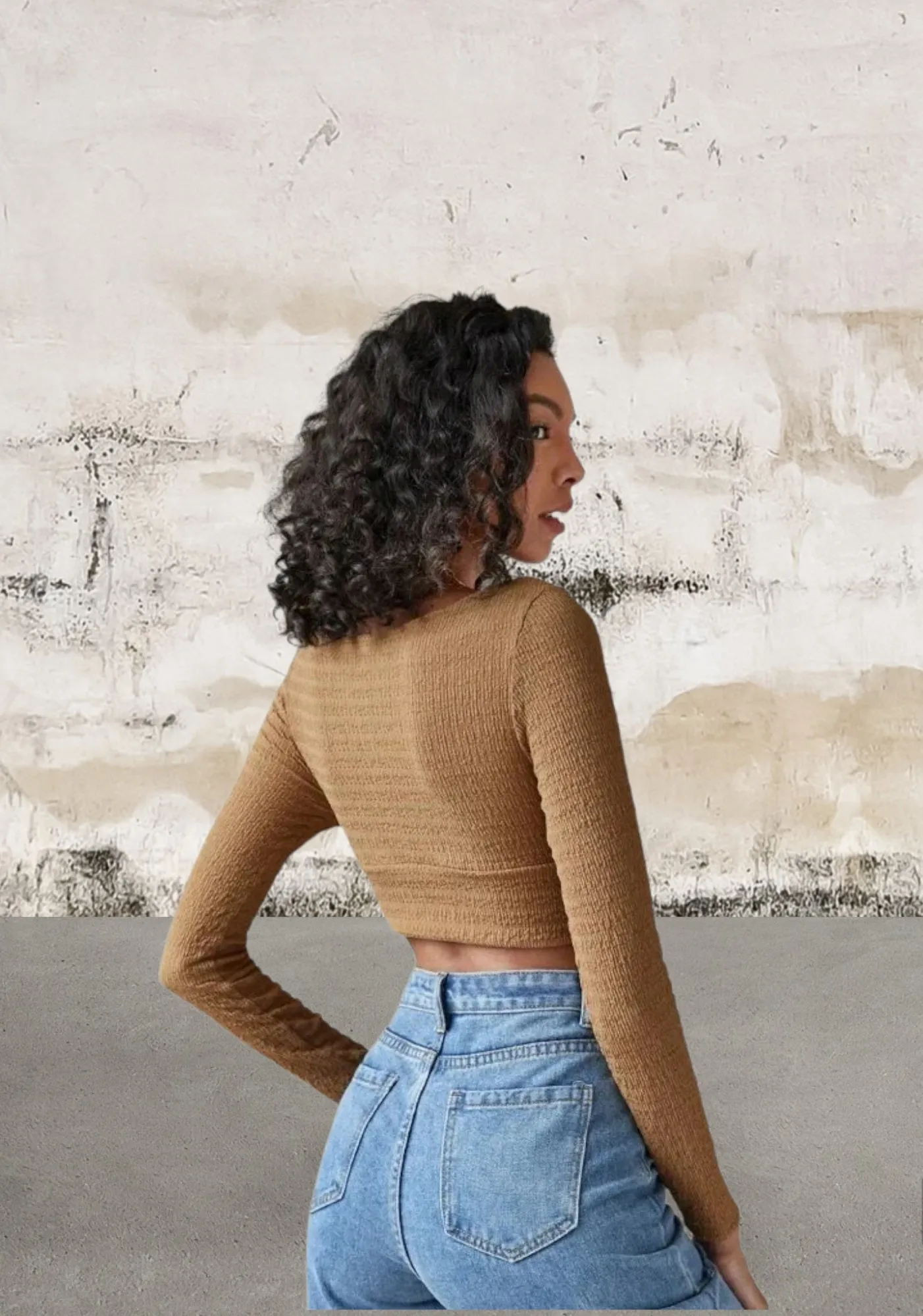 Solid Surplice Neck Crop Top