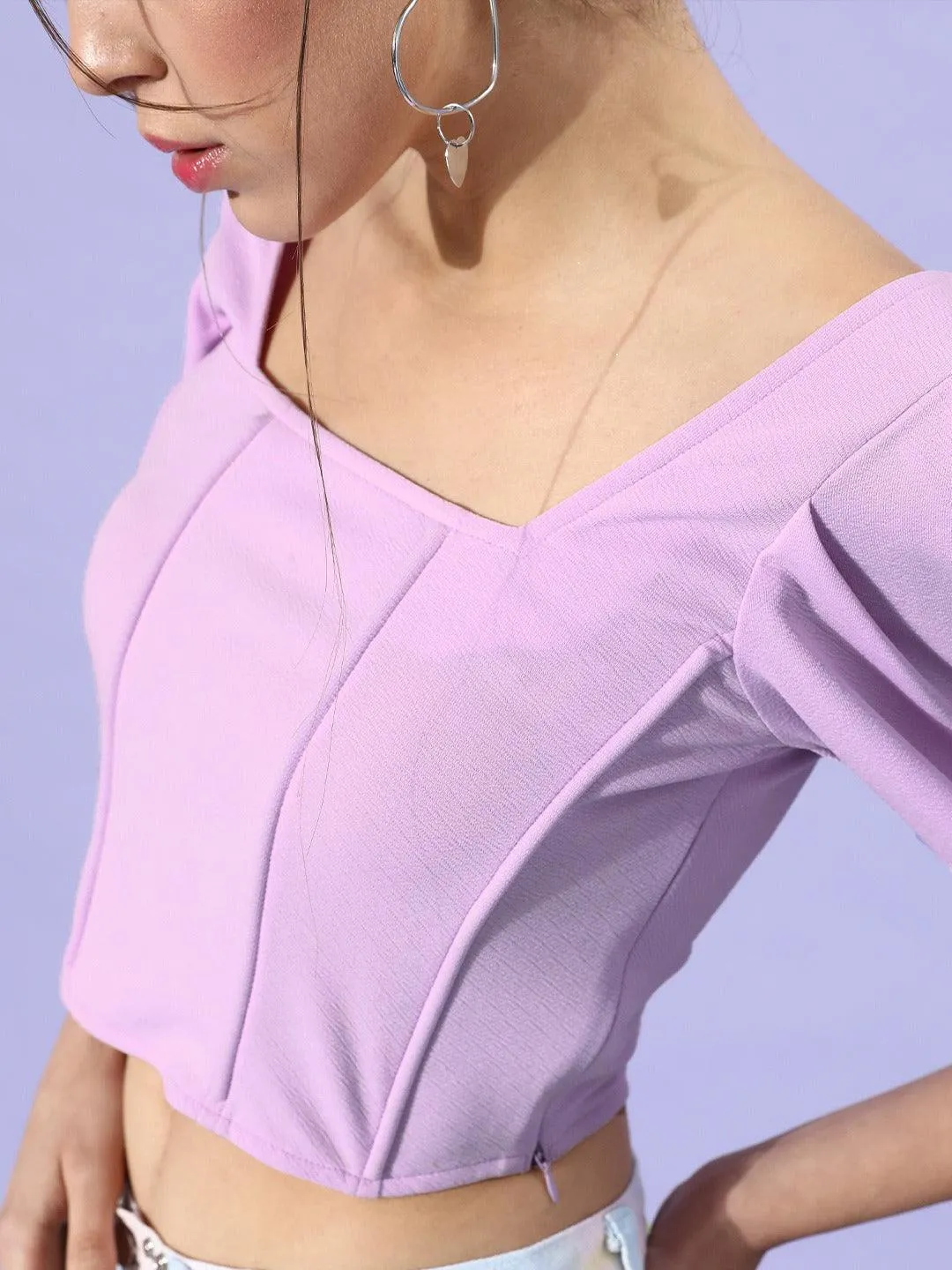 Style Quotient Women Elegant Lavender Solid Corset Top