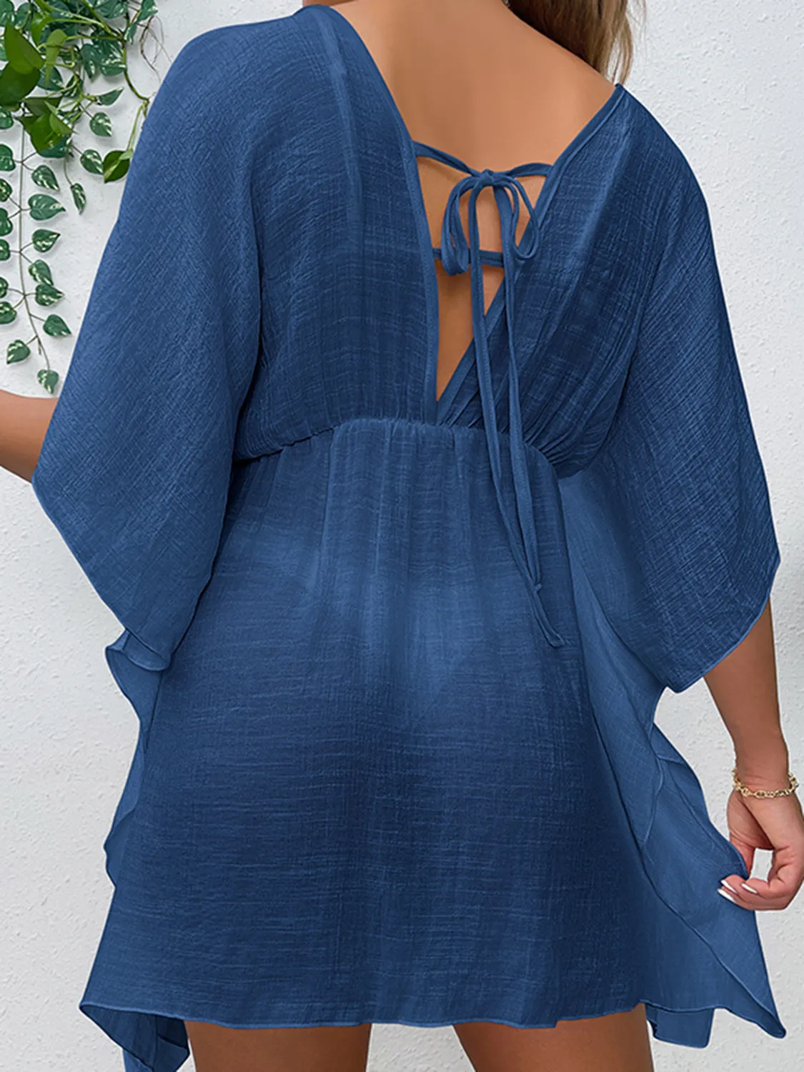 Sunset Vacation  Tied Surplice Half Sleeve Beach Cover Up