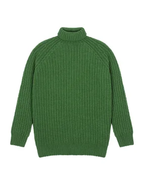 Sunspel Womens Chunky Roll Neck Jumper Bright Green