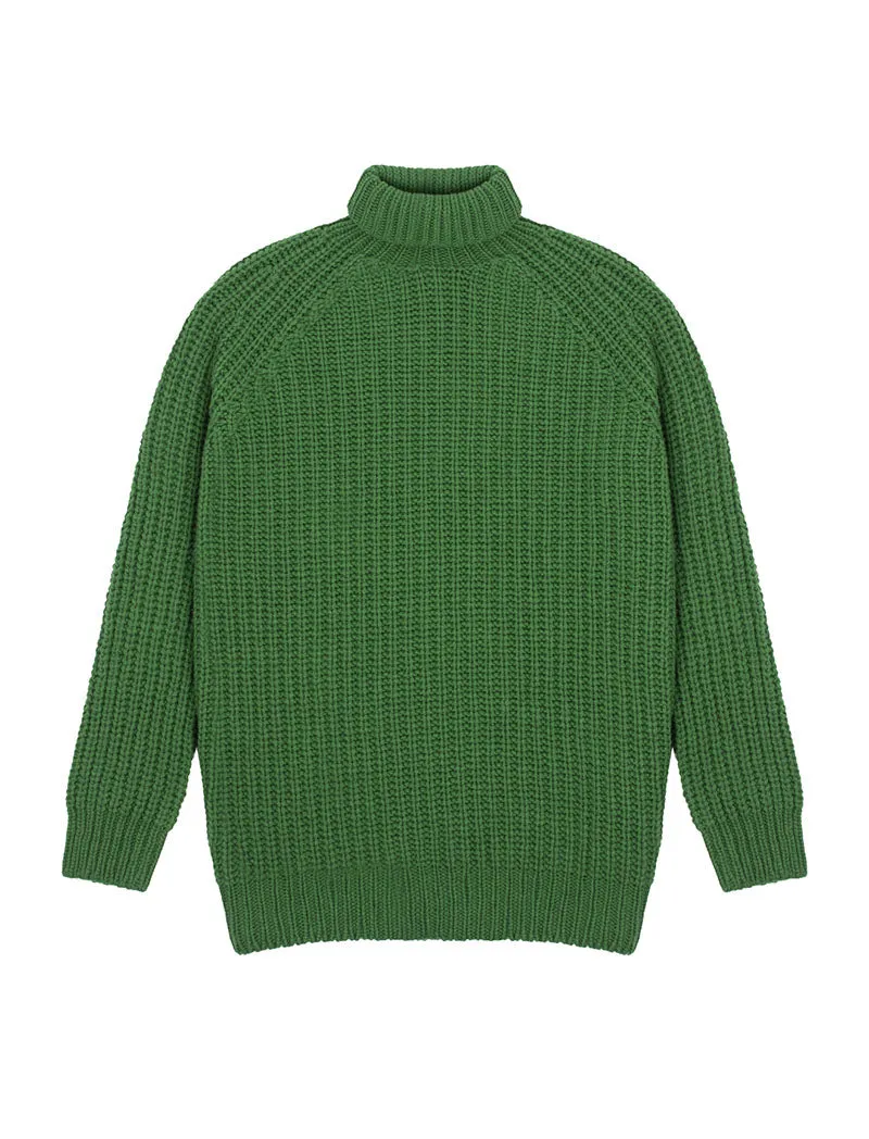 Sunspel Womens Chunky Roll Neck Jumper Bright Green