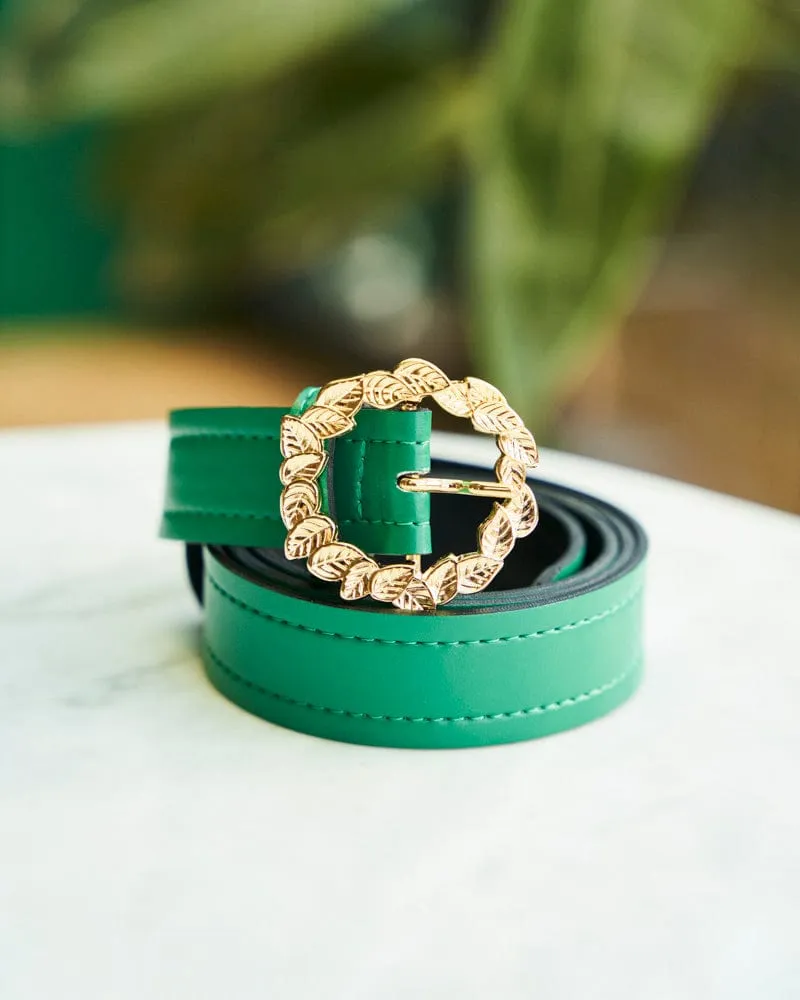 Tango Vegan leather Gold Buckle Belt | Emerald