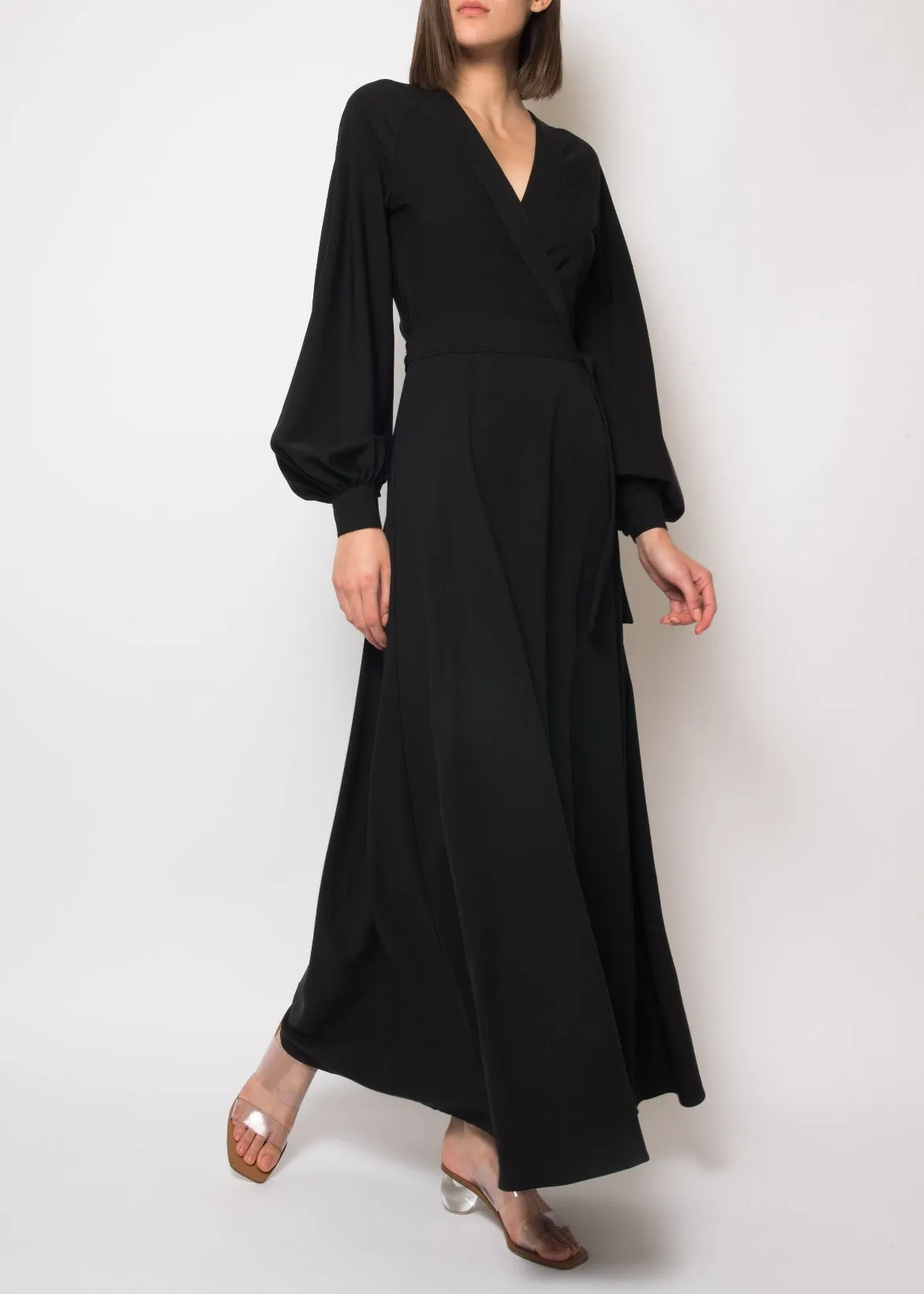 Ursula Black Open Back Wrap Dress